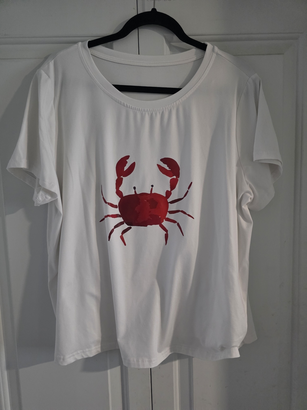 White Women's T-Shirt with Red Crab Graphic